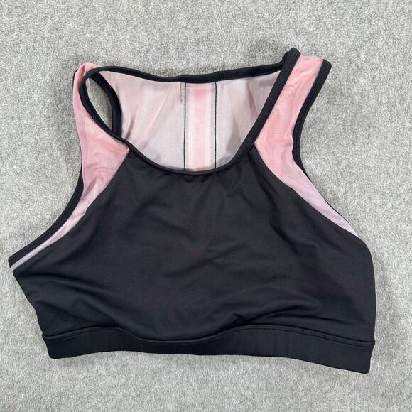 C&C California Racerback Sports Bra Women's Large Black Pink Mesh Stripe Active - Picture 1 of 7